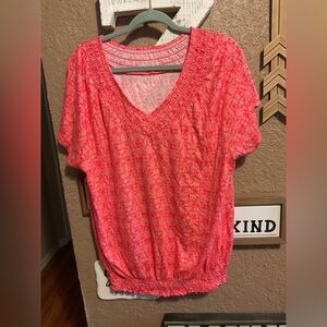 Lane Bryant Pink White Floral Peasant Top Short Sleeve Women’s Size 18/20